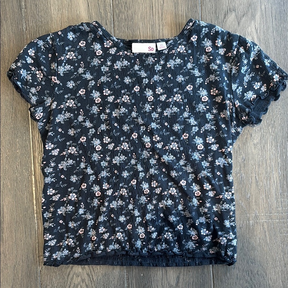 Navy Floral Sleeve Top